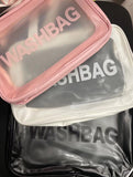 Cosmetic bags of different colors.